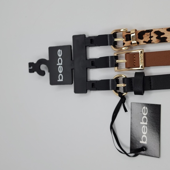 bebe WOMEN'SBELT, THIS ITEM COMES WITH 3 BELTS, BLACK, BROW & LEPPARD, LARGE (L) - Picture 2 of 11